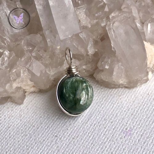 Seraphinite Silver Wire Sphere Pendant